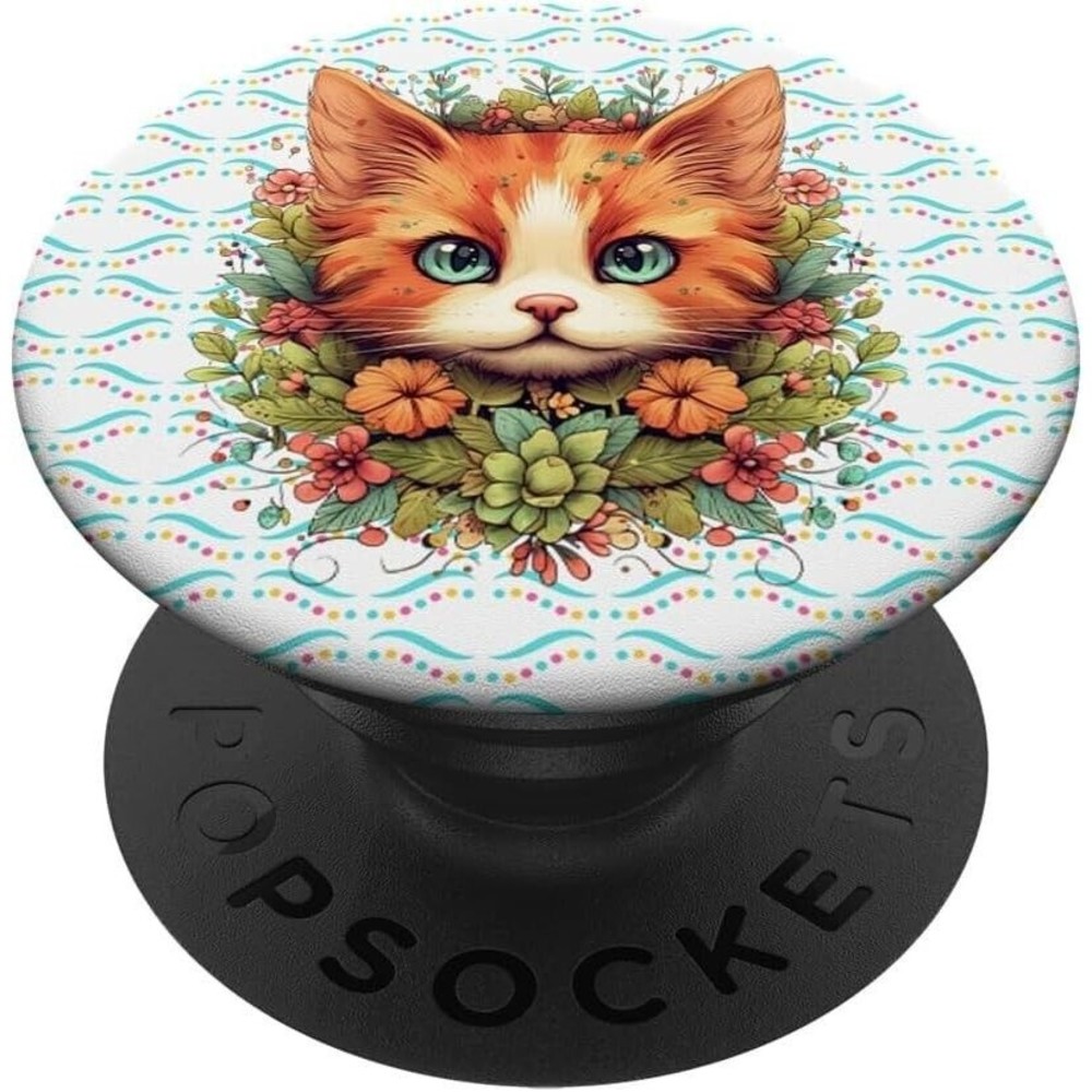 Pop Sockets for Phone Floral Kitty Cat Watercolor Grip & Stand Swappable Design